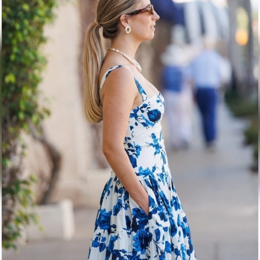 NWT Aqua Bloomingdale's Blue Floral Fit & Flare Sweatheart Neckline Sundress XS - Picture 16 of 16